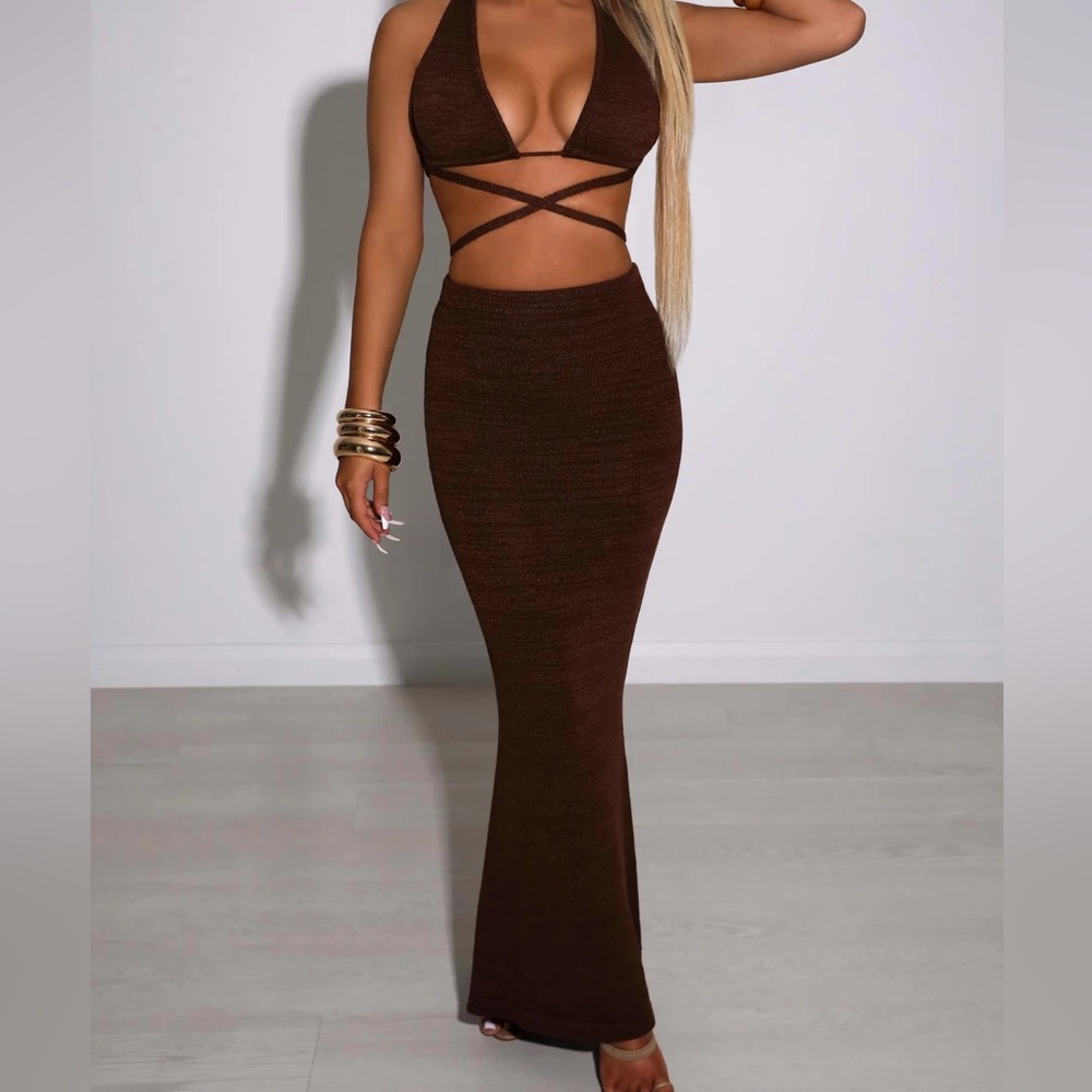 BABY BOO Brown Knit Maxi Set